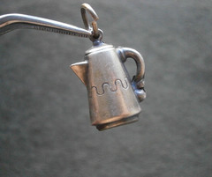 Southwestern Coffee Pot Vintage Puffed Silvertone Bracelet Charm Pendant 2.0g