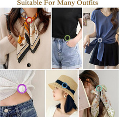 12PCS Silk Scarf Ring Clip T-shirt Tie Clips for Women Fashion Resin Ring Scarve
