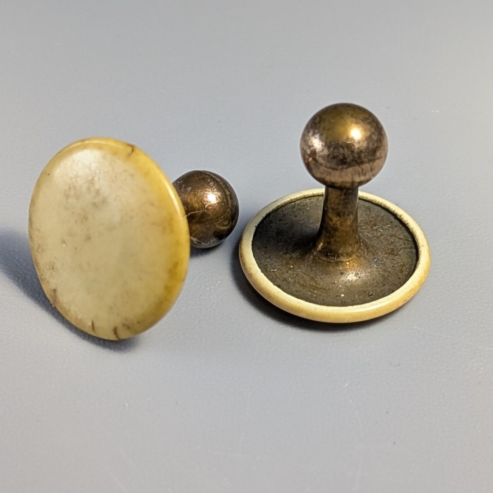 2 Antique Collar Stud Buttons Celluloid Front Cover