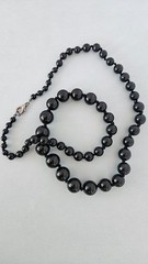 36″ Long Graduated Black Individually Knotted Bead Necklace