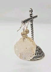Carved Shell Filigree Earrings Dangle Drop Gold tone Vintage 2.5 in