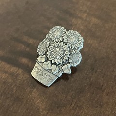 Vintage Birds And Blooms Small Pewter Basket With Sunflower’s Brooch