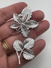 Vintage Sarah Coventry Brooch Lot 2 Silver Tone Ivy Maple Leaf Pins Textured