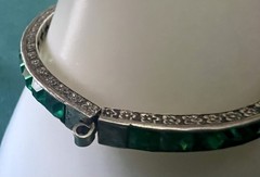 STUNNING ART DECO STERLING GREEN PASTE STONES BANGLE BRACELET 1920s FABULOUS
