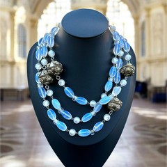 Vintage Opaline Glass Moon Glow Opera Necklace 56” Layering Statement Opalite