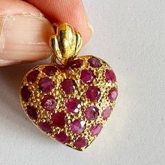 Natural Red Ruby Genuine with Cubic Zirconia ~ Gold-tone Plated Heart Pendant