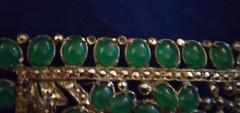 Antique Emerald Cabochon Flower Marcasite Pin Brooch Silver Tone Early 1900 RARE