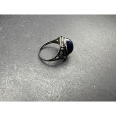 Vintage Lapis Lazuli Oval Filigree Silver Tone Women’s Cocktail Band Ring