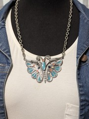 Signed Celebrity Silver Tone Faux Turquoise Enamel Necklace And Bracelet Set