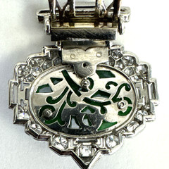 Vintage Platinum Gold Diamond Jade Brooch