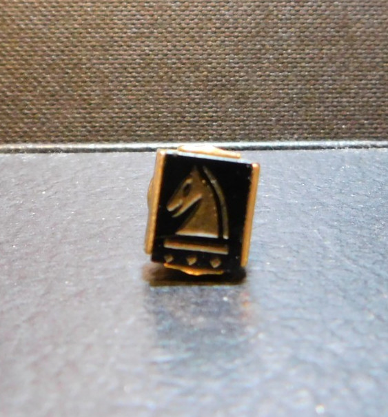 Hermes Horse Head Pin Engraved on Black Stone Gold Tone Pin 7/16″ See Photos