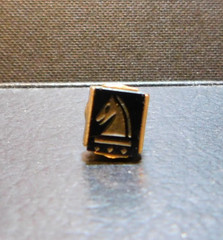 Hermes Horse Head Pin Engraved on Black Stone Gold Tone Pin 7/16″ See Photos