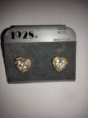 Vintage 1928 Heart Rhine 14k Gold Filled Posts Earrings Pierced USA Nickel Free