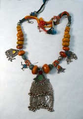 Art: Vintage Large 32″ Amber & Silver Berber Necklace from Morocco Lot A