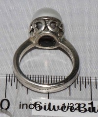 Vintage Sterling Silver CFJ Single Pearl Ornate Setting Ring Size 5 3/4 or 6