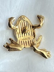 Avon Frog Tac Pin Gold Tone White and Green Rhinestone 1994 Vtg Brooch