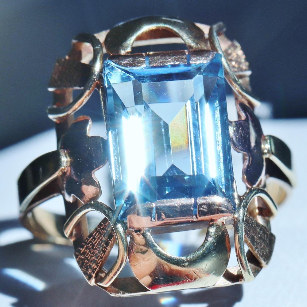 14k multi tone gold ring 4.50ct London blue topaz solitaire sz 7.5 antique 4.3gr