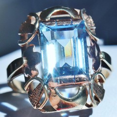 14k multi tone gold ring 4.50ct London blue topaz solitaire sz 7.5 antique 4.3gr