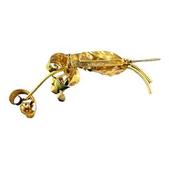 Vintage Made in Austria Green Leaf Flower Pin Rhinestones Gold Crystal Brooch 3”
