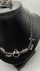 Vtg Albert WEISS Brooch Black Navette Clear Rhinestone Leaf & Unsigned Choker