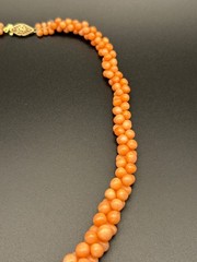 Vintage Heavy Chunky Orange Coral Bead Necklace 16” 10K Gold Clasp 41g Estate