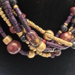 Casual Corner Multi Strand Wood Wooden Beaded Necklace Vtg Beautiful Colors