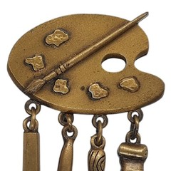 Art Brush Paint Tube Palette Dangle Pin Brooch Jonette JJ Jewelry Artifacts VTG.