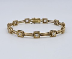 Vintage Gold Vermeil 925 Silver CZ Rope Link Panel Geometric Tennis Bracelet