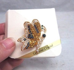 Pave rhinestone butterfly brooch. Blue & yellow