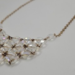 Bib Style faceted clear crystal glass bead necklace on chain UV glow