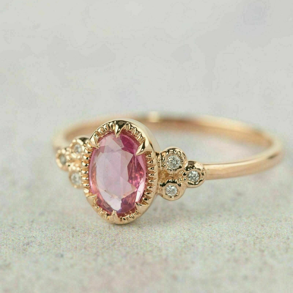2Ct Oval Lab-Create Pink Tourmaline Solitaire Engagement Ring 14K Rose Gold Over