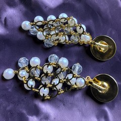 Vintage Avon Faux Pearl Crystal Waterfall Chandelier Clip On Earrings Gold Tone
