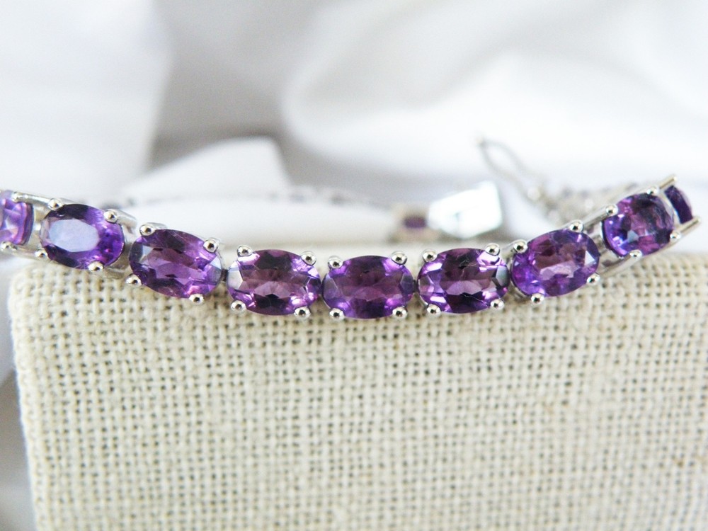 Vintage Sterling Silver 925 Heated African Amethyst Tennis Bracelet 7.5″