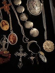Vintage To Now Estate Costume Jewelry Lot Catholic Religious Crosses Saints Etc