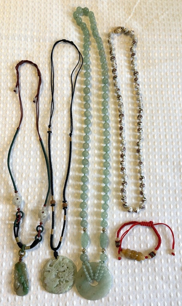 5pc LOT~ASIAN inspired JADE, Gemstone,etc~ Pendant NECKLACES & 1 BRACELET