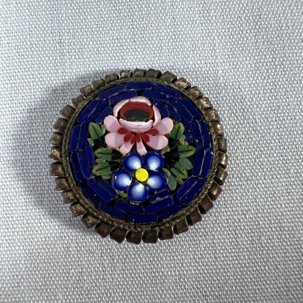1 7/8” Micromosaic On Brass Marked Italy – Piece Of An Earring