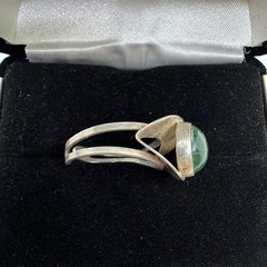 Vintage Taxco Boho Silver & Green Jasper Adjustable Ring – Very Good Condition