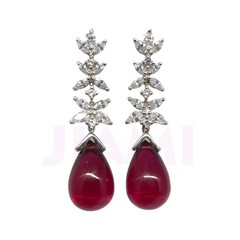 Ruby Teardrop Simulated Diamond Dangle Drop Floral Earrings Art Deco 925 Silver
