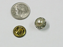 Diamond Rhinestone and Faux Pearl Lapel Pin Brooch