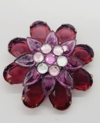 Flower Brooch Pin PINK Raspberry tone 2.5 in Art Deco Statement 3D Vintage