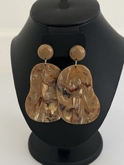 Brown Marbled Lucite Plastic Drop Dangle Clip-on Earrings 3.5 Inches Boho Rainbo
