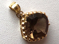 VINTAGE 14K YELLOW GOLD LARGE CUSHION CUT SMOKY QUARTZ PENDANT CHARM NECKLACE