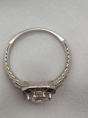 Vintage BBJ Sterling 1.00ct Round Crystal 4 Blue Sapphire Art Deco ring Sz9 4gr