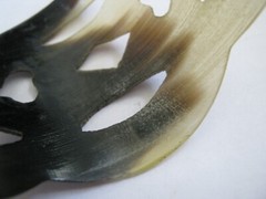 Stretchable Faux BuffaloHorn Bicolor Cuff Bracelet w/ Cut Out Design 2″ x 2.25″