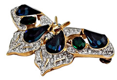 Vintage 80’s Signed Carolee Teal Green Crystal Butterfly Moth Brooch Pin Figural