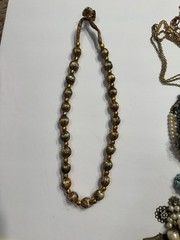 Vintage 1950s Wrapped Foil Bead Necklace Gold Metallic Mid Century Tie Closure