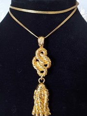 Vintage Jewelry Gold Tone Rope Knot and Tassel Necklace (38″)