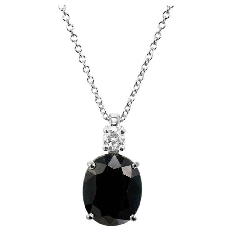 Peter Suchy 3.51 Carat Oval Sapphire Diamond White Gold Pendant Necklace