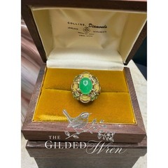 Vintage 14K Gold Jade & Tourmaline Estate Cocktail Ring | Size 7 | 4.94g