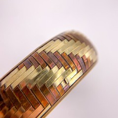 Vintage Copper and Brass Basket Weave Domed Wide Bangle Bracelet